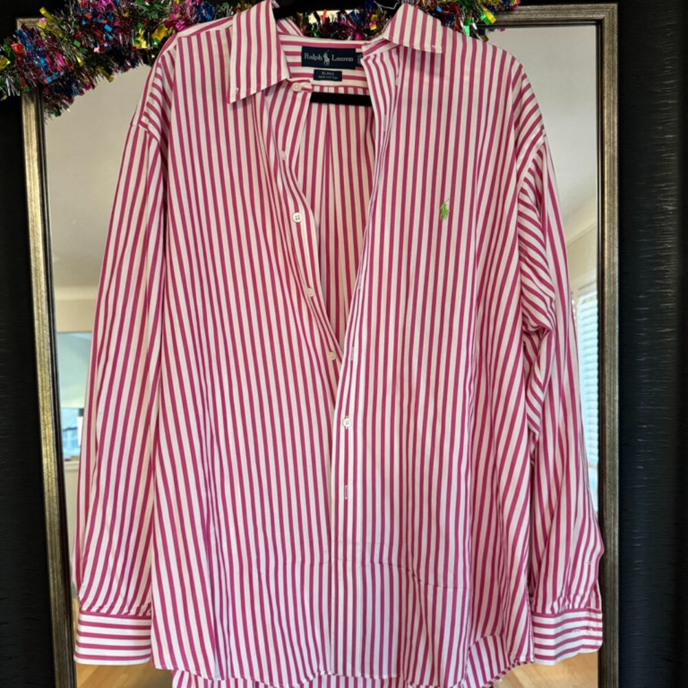 XL Ralph Lauren Blake Shirt w/ pink stripes and green logo